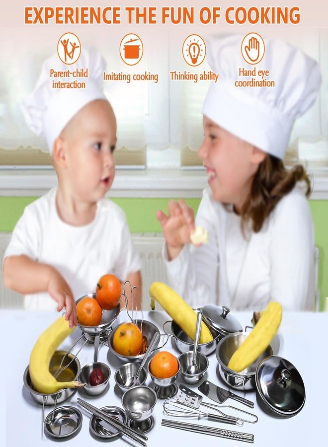 KEJIH Tiny Classic Stainless Steel Kitchen Toys Cooking Utensils Set-Pretend Play Pots Pans Toy Cookware Kits for Kids Cooking Utensil Set Interactive Learning Role Play Educational Toys for Kids Mini Size - Image 3